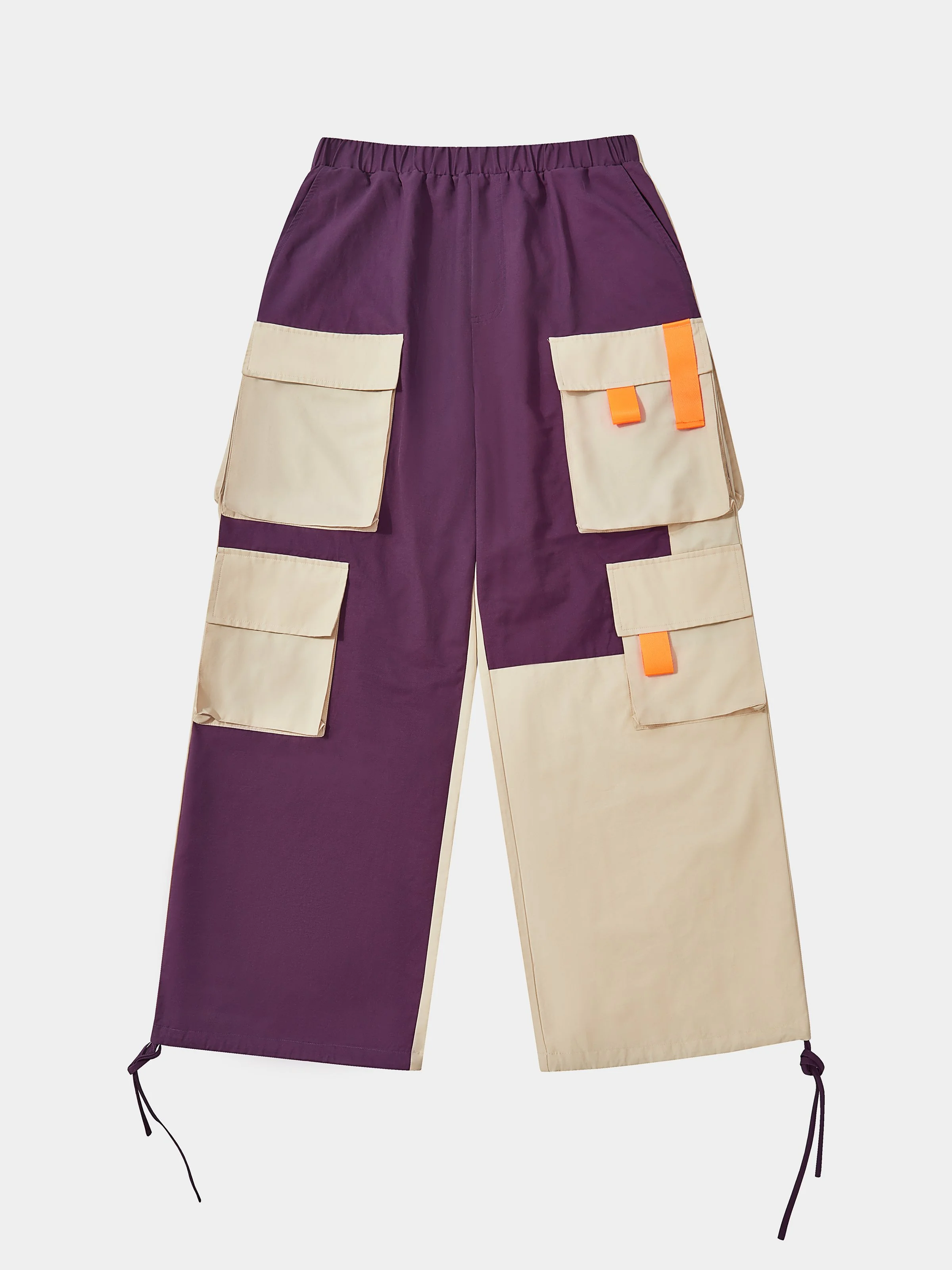 Color-block Casual Cargo Pants Workout Joggers Hiking Drawstring Tactical Pants with Multi Pockets