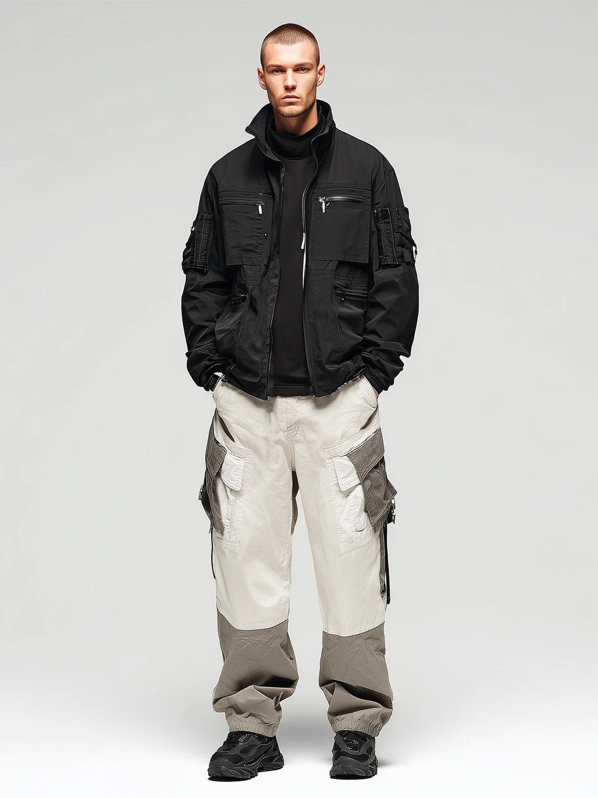 Ripstop High Street Trend Stand Collar Jogging Multi-Pocket Loose Work Jacket
