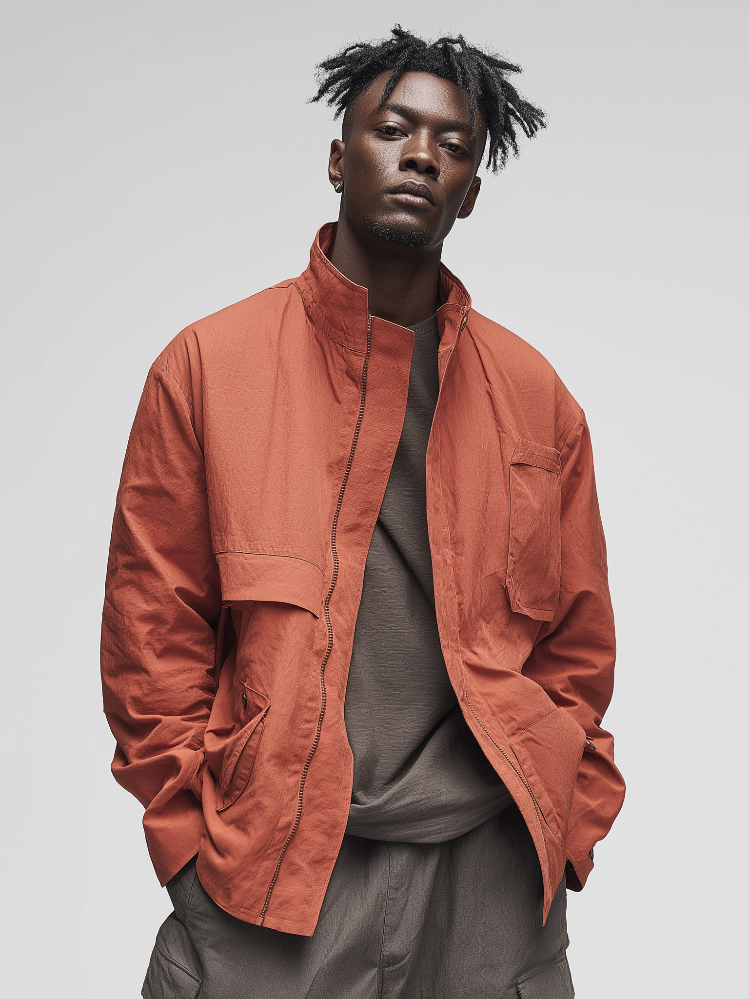 Street Style Flap Pockets Zip-Up Work Jacket