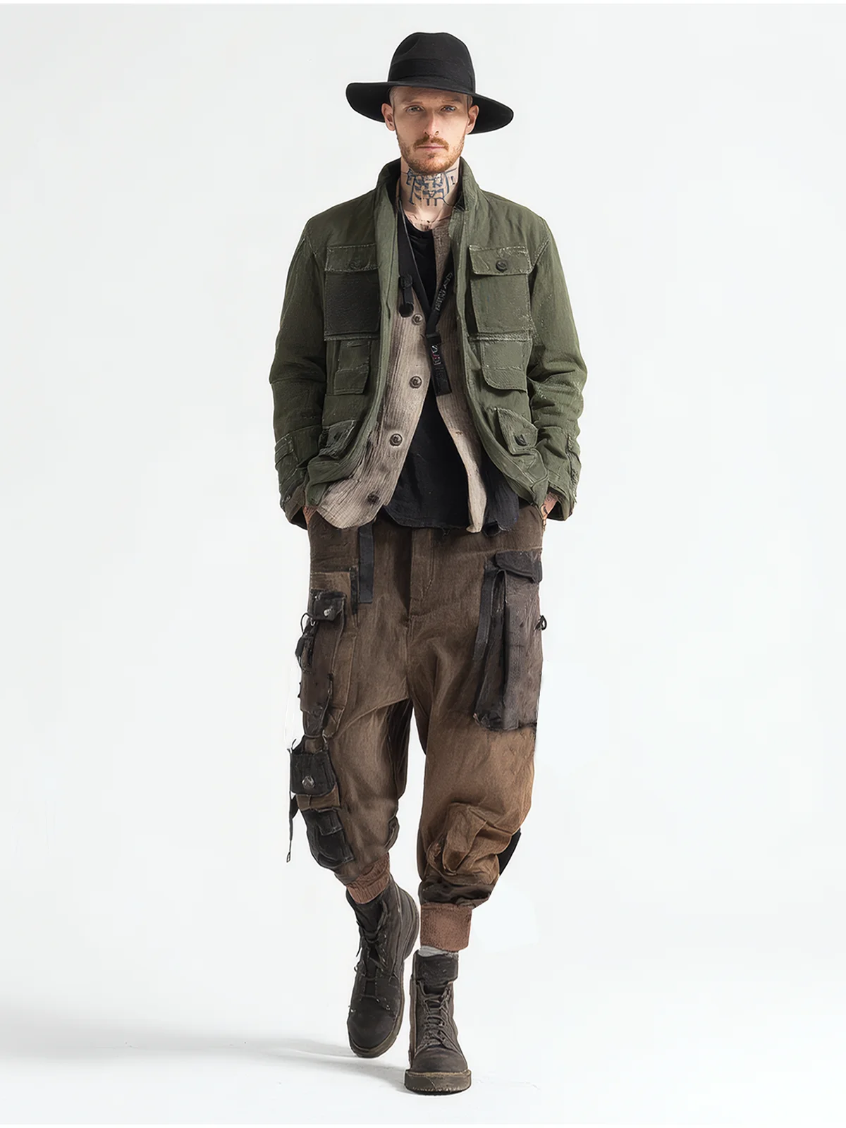 Grunge Vintage Suede Pockets Cargo Jogging Pants
