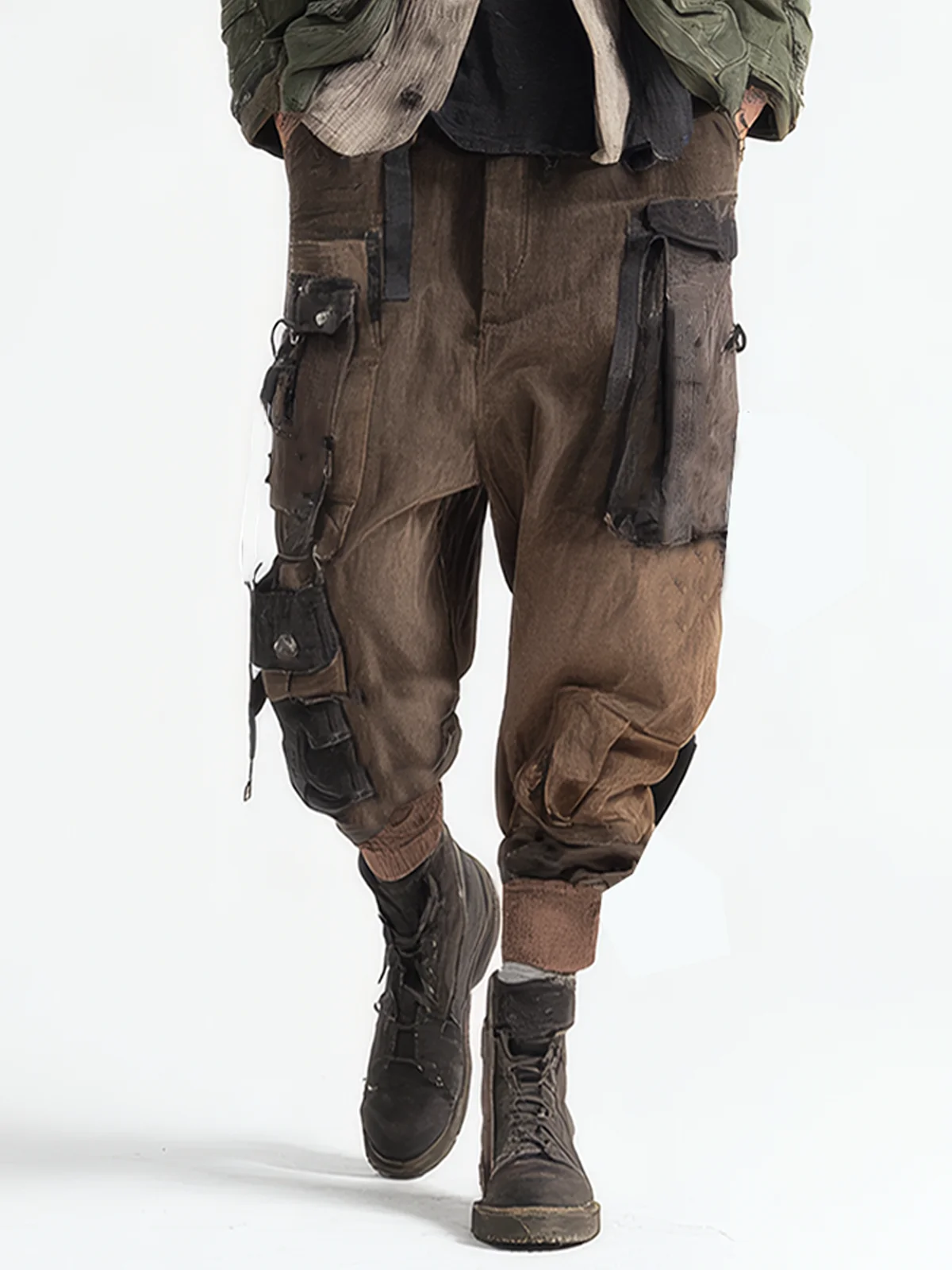 Grunge Vintage Suede Pockets Cargo Jogging Pants