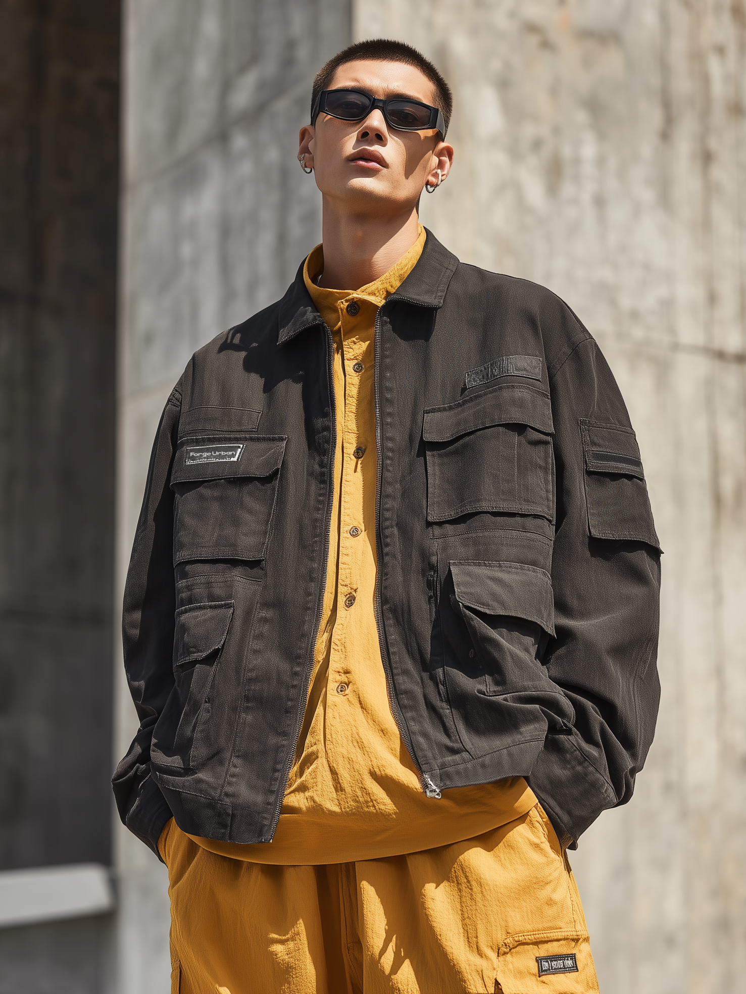 Street Style Washed Denim Cotton Zip-Up Work Jacket