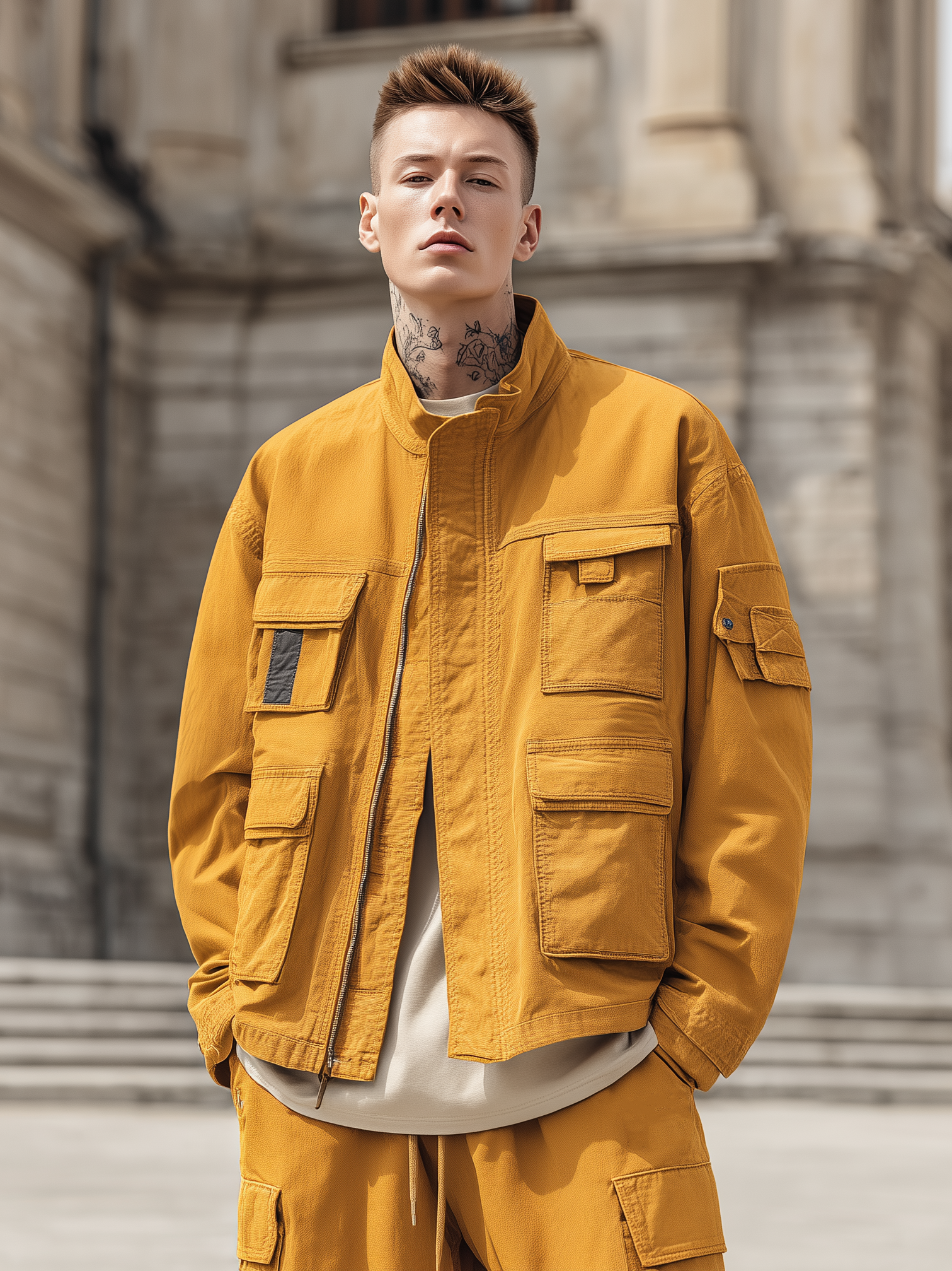 Street Style Lined Water Resistant Flap Pockets Work Jacket