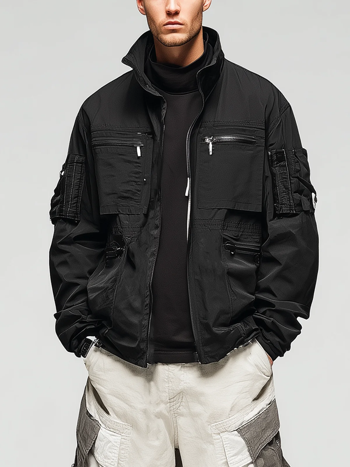 Ripstop High Street Trend Stand Collar Jogging Multi-Pocket Loose Work Jacket