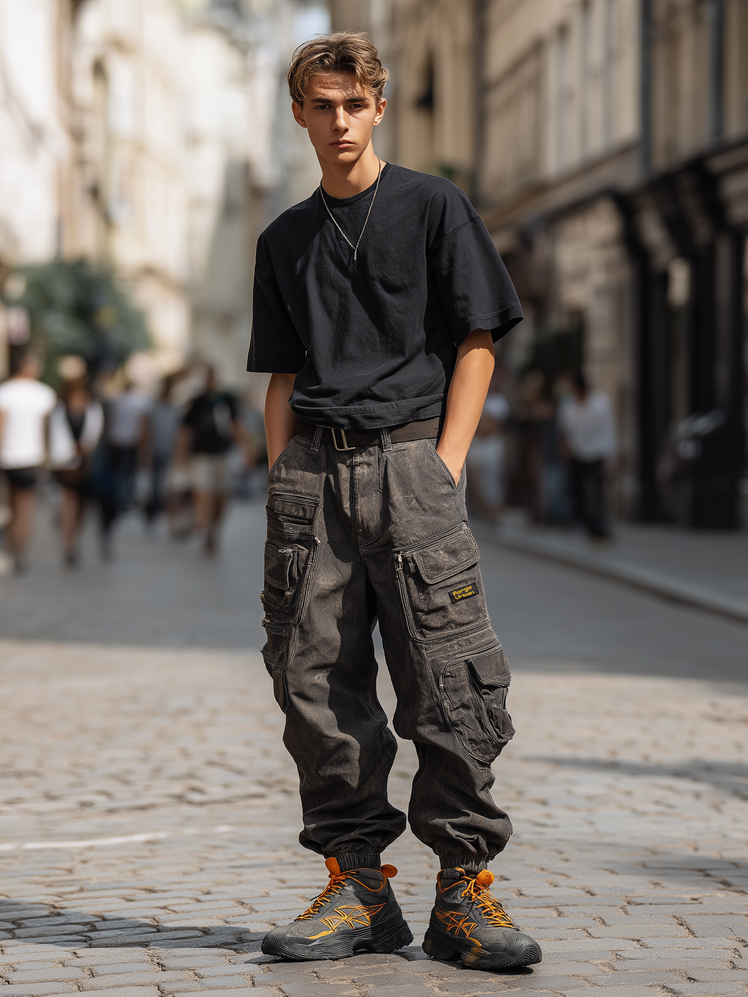 Retro Grunge Streetwear Washed Cargo Work Pants with Flap Pockets Casual Techwear Pants