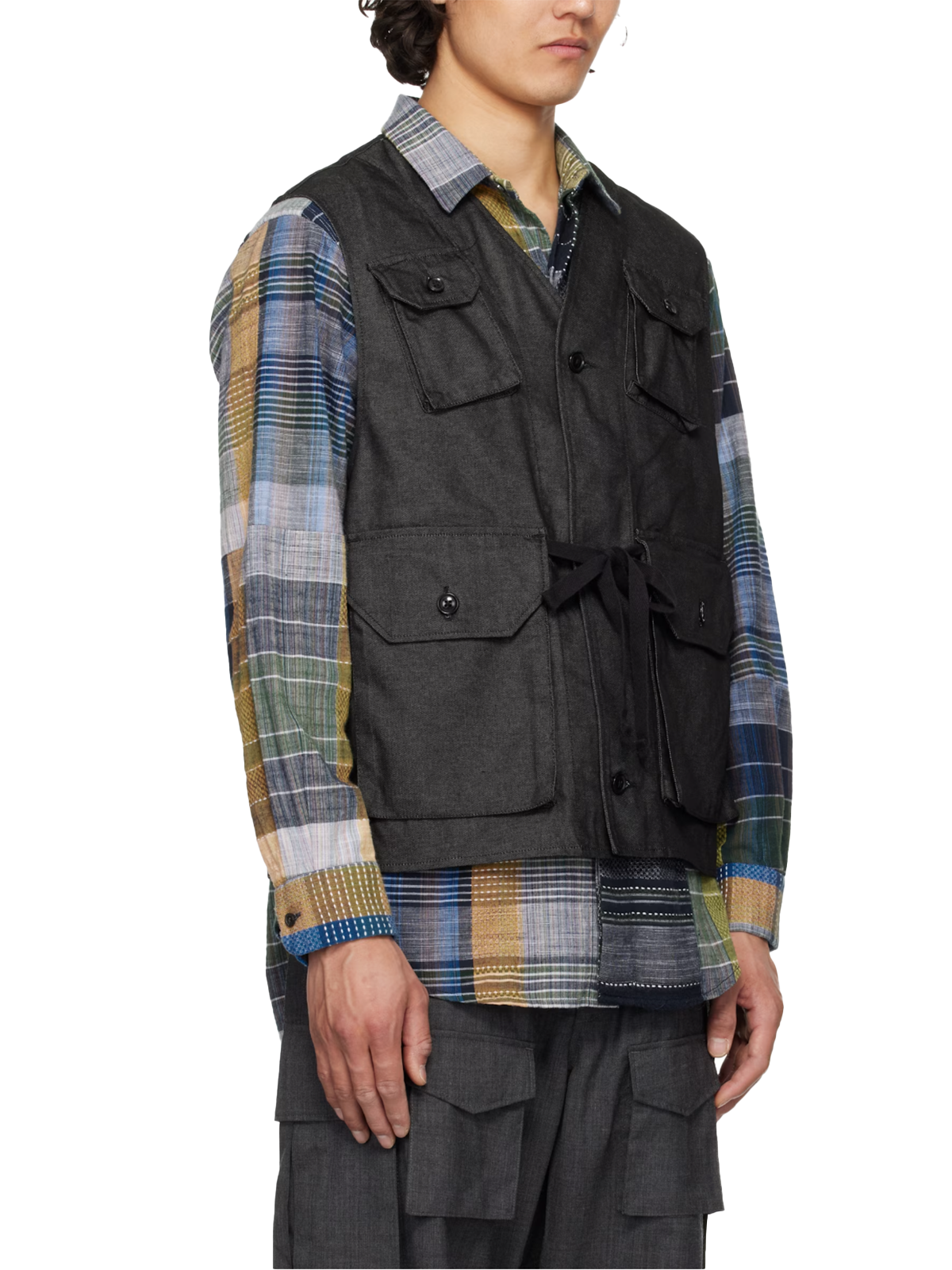 Street Fashion Style Lace-Up Workwear Fitted Vest with Multiple Pockets