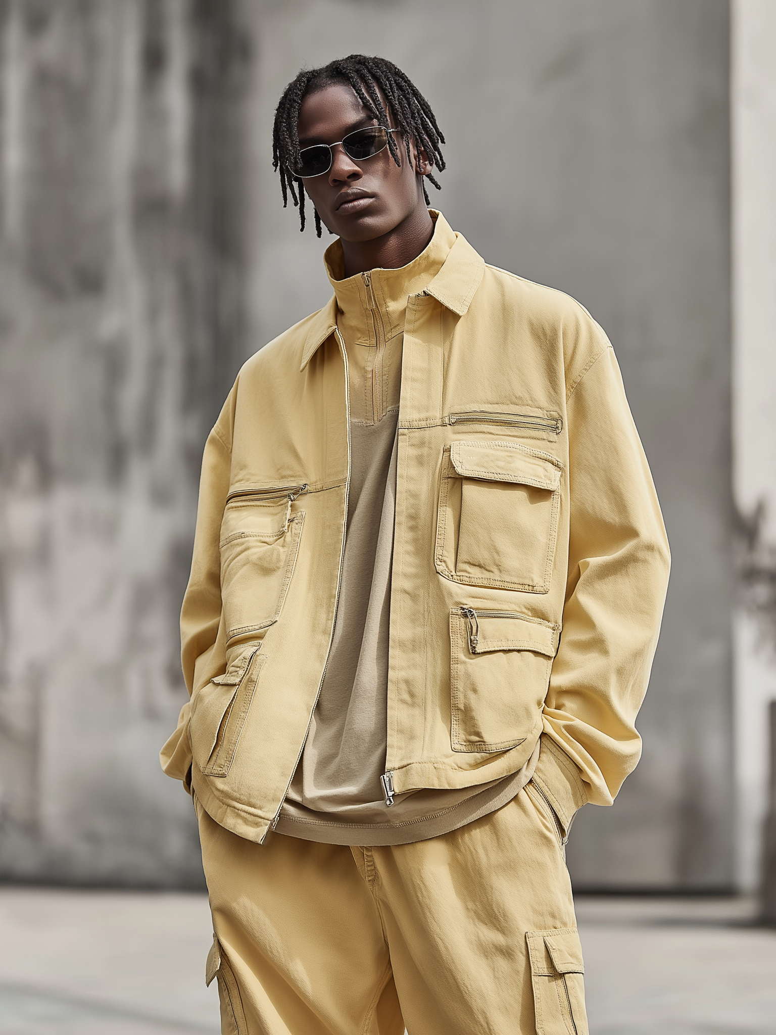 Street Style Washed Cotton Zip-Up Work Jacket