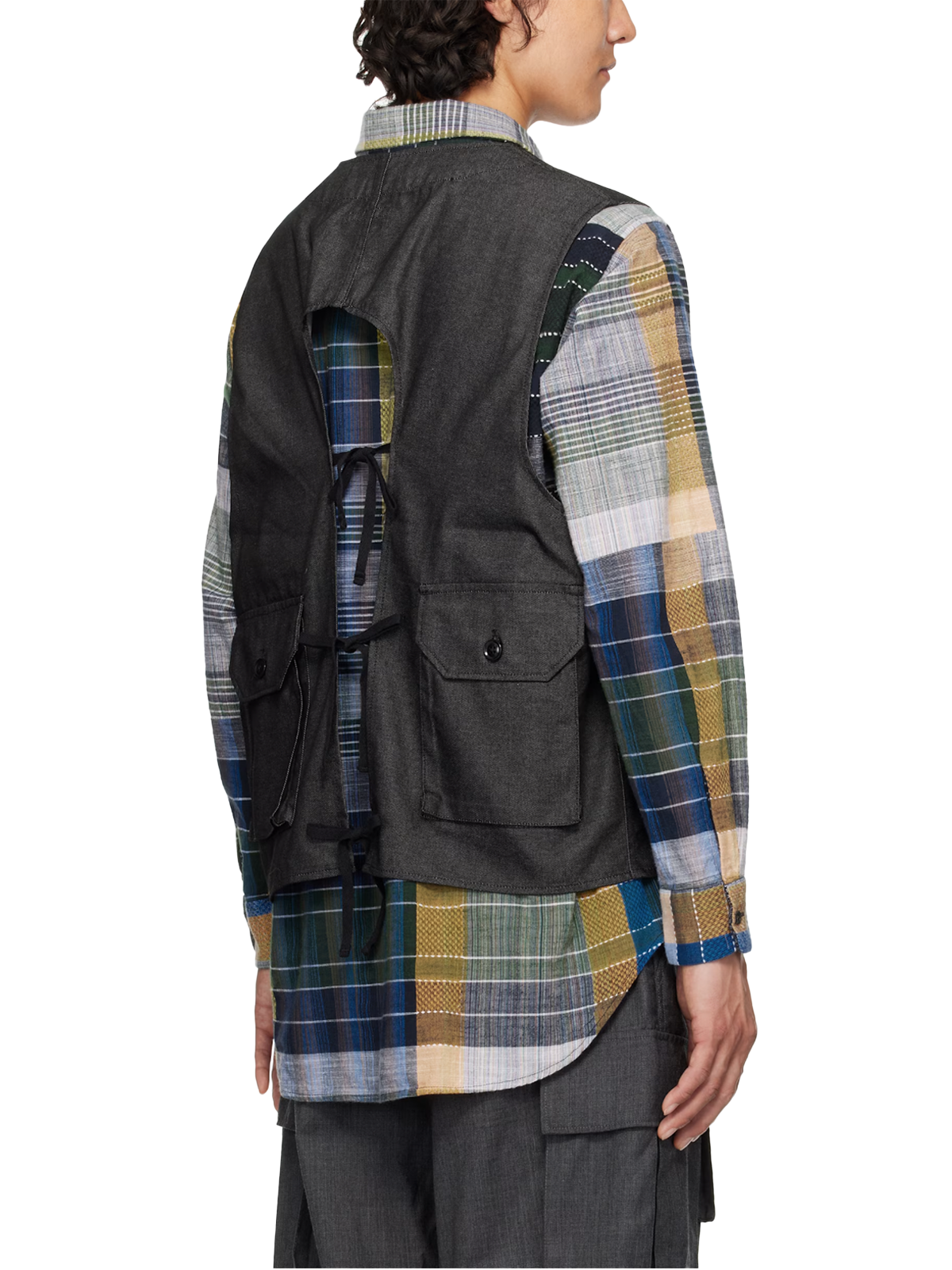 Street Fashion Style Lace-Up Workwear Fitted Vest with Multiple Pockets