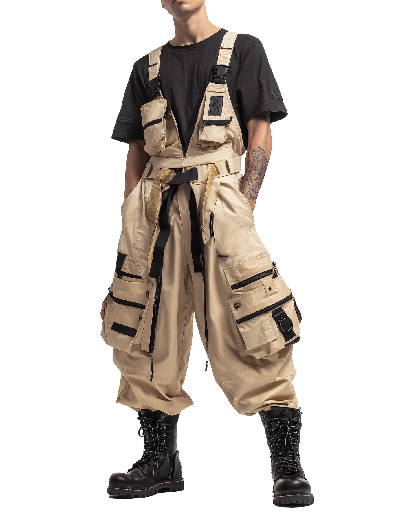 Bib Overalls Loose Fit Baggy Casual Workwear Fashion Lightweight Sloppy Coveralls with Cargo Pockets