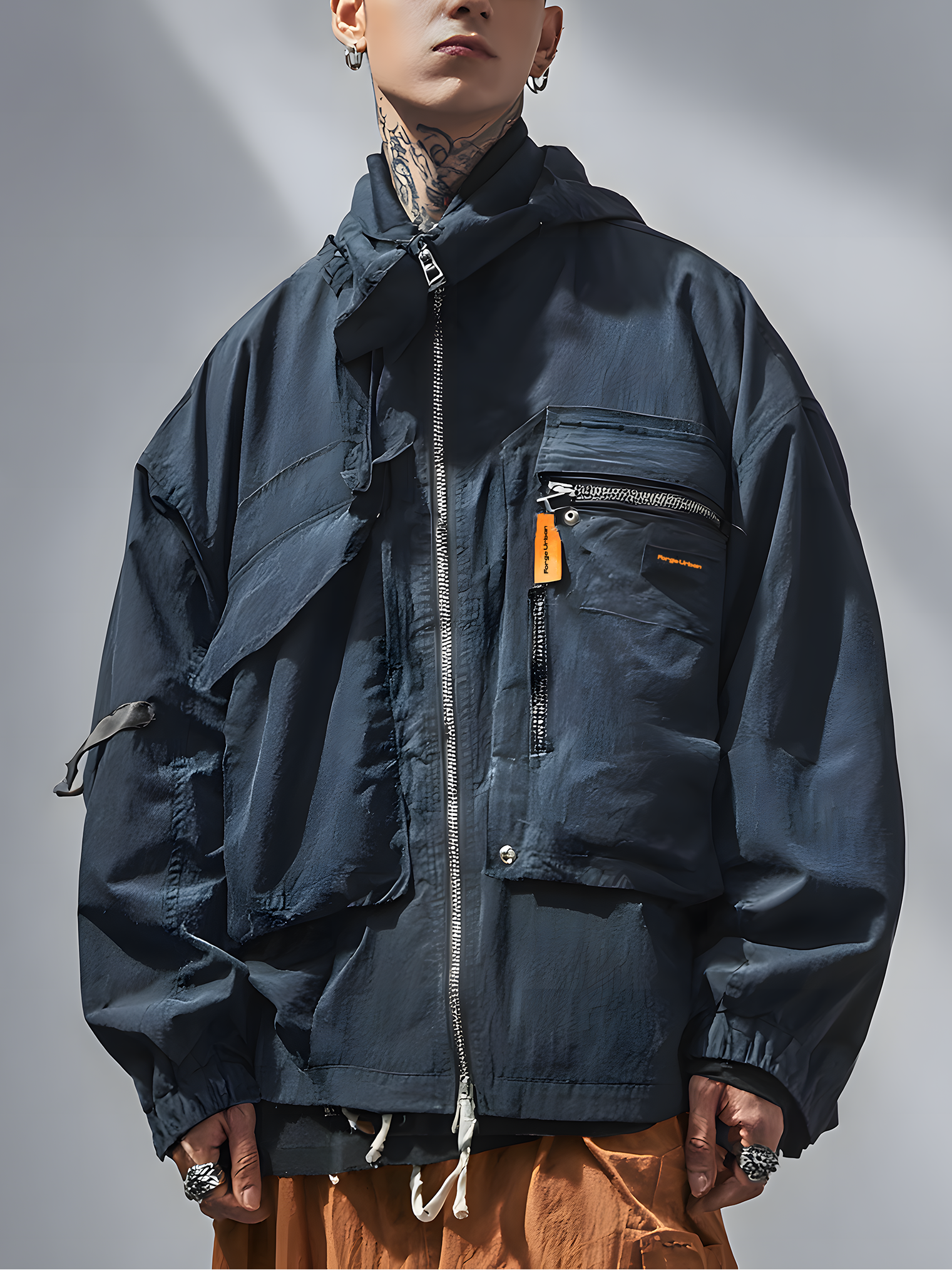 Hoodie Casual Cotton Street Style Multi-Pocket Work Jacket