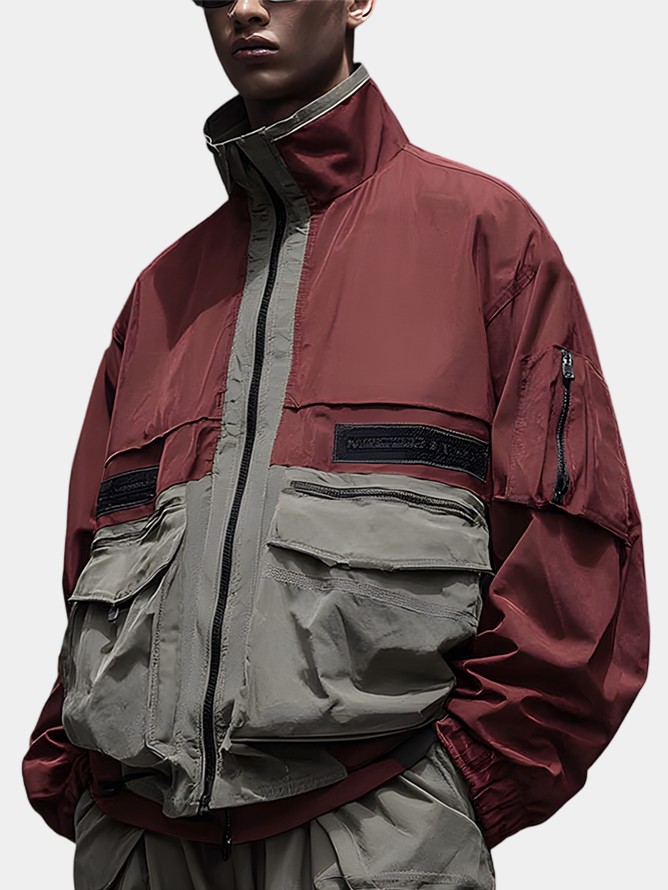 Street Mock Neck Multicolor Block Jacket