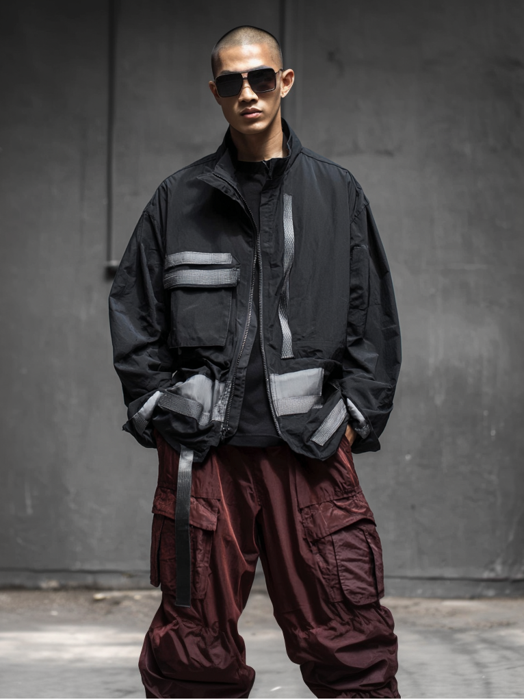 Mock Neck Loose Cool Multicolor Block Jacket