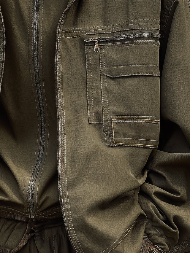 Street Style Flap Pockets Zip-Up Work Jacket