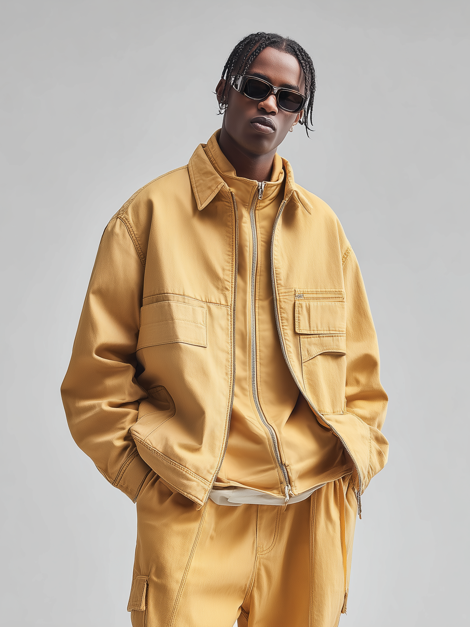 Street Style Washed Cotton Zip-Up Work Jacket
