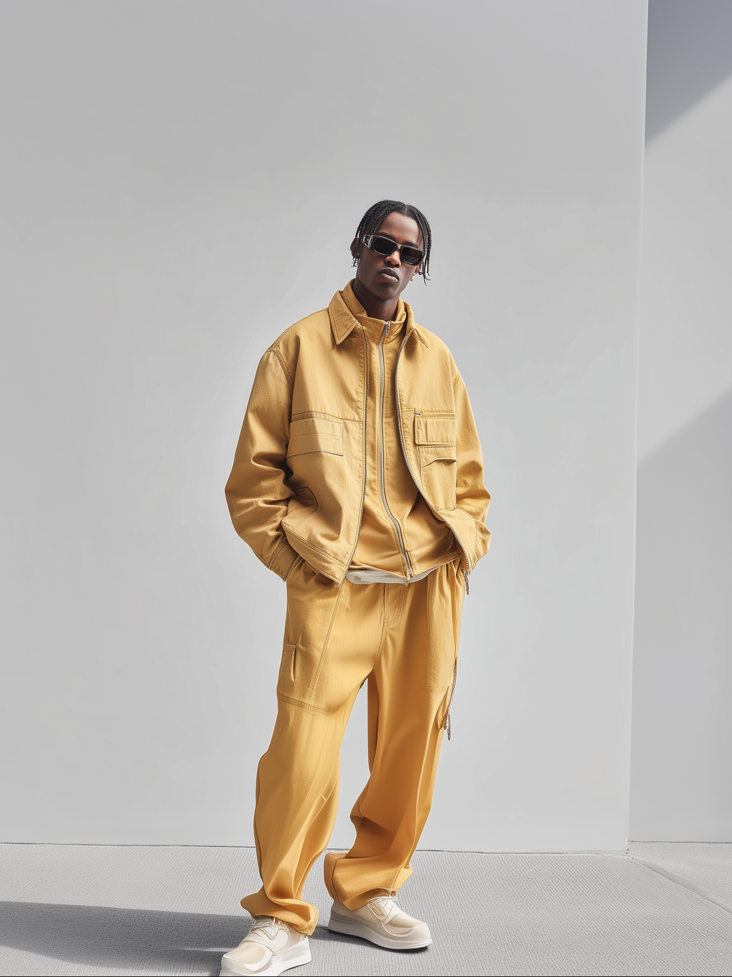 Street Style Washed Cotton Zip-Up Work Jacket