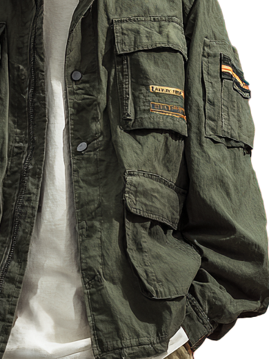 Street Style Washed Cotton Zip-Up Work Jacket