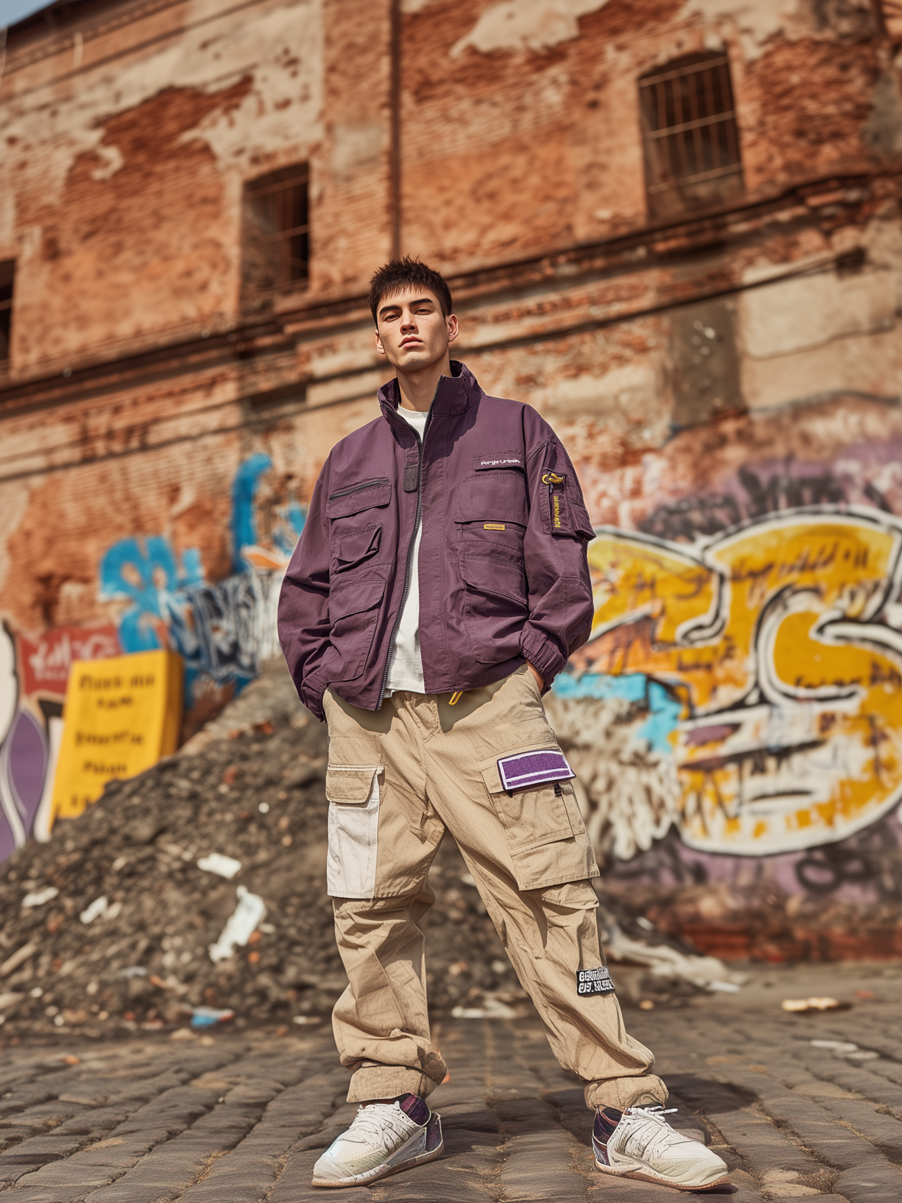 Street Style Flap Pockets Zip-Up Work Jacket