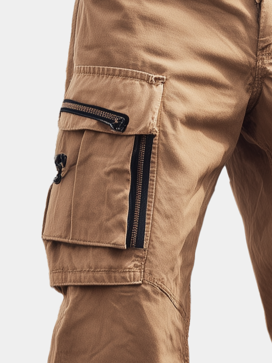 Street Style Washed Cotton Zip-Up Work Pants