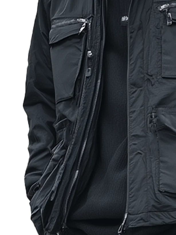 Water Resistant  Street Stand Collar Zipper Multi-Pocket Work Jacket
