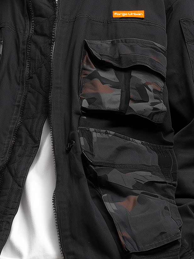 Street Style Camouflage Flap Pockets Zip-Up Work Jacket