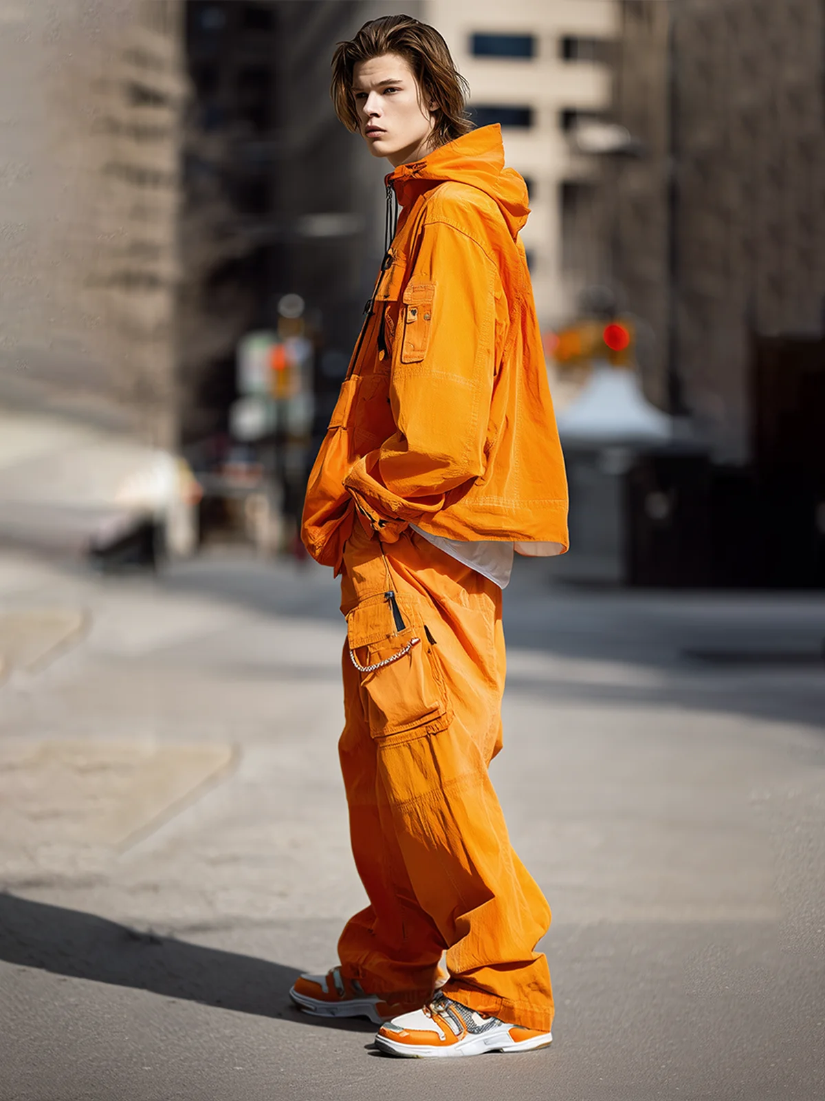 Workwear Urban Street Style Water Resistant Flap Zipper Pocket Hoodie Sweatshirt