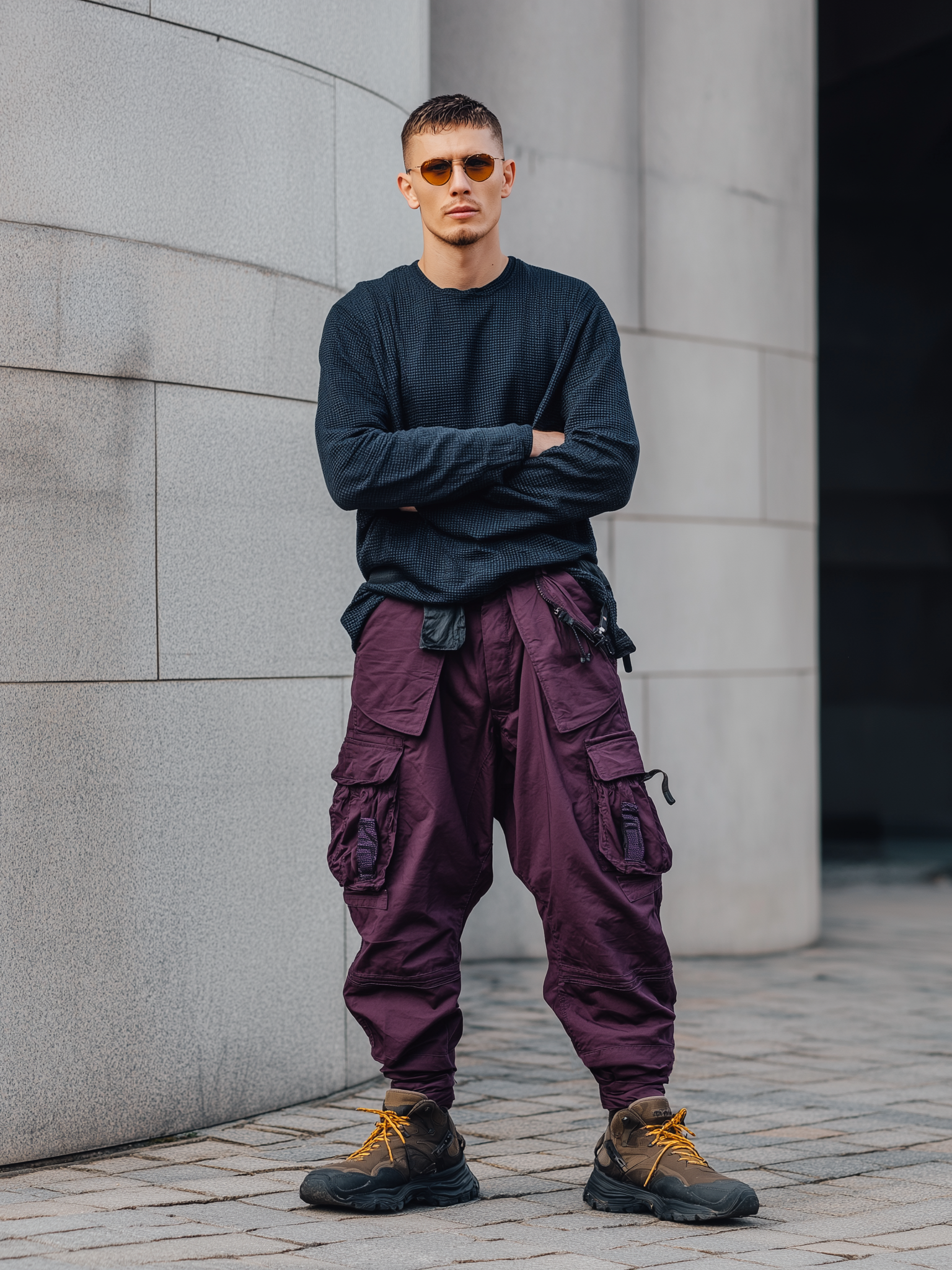 Street Style Washed Cotton Zip-Up Work Pants