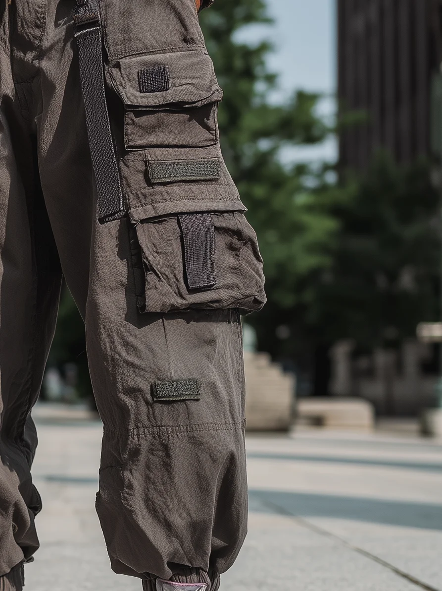 Street Style Washed Cotton Drawing Work Pants