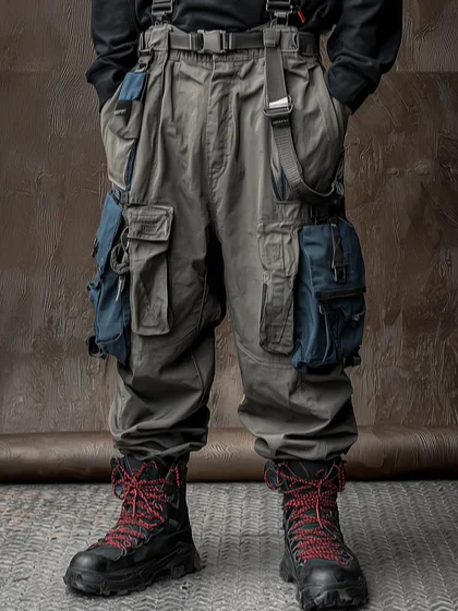 Loose Wearable Work Clothes Street Windbreaker with Flap Pockets Loose Casual Pants