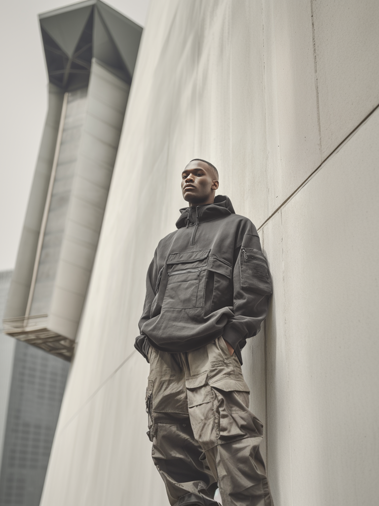 Street Style Work Cargo Pockets Cotton Quarter-Zip Hoodie Sweatshirt
