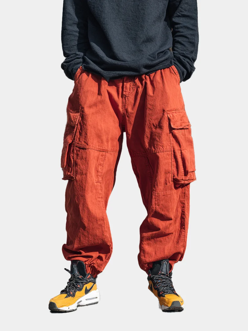 Street Style Washed Cotton Drawing Jogger Work Pants
