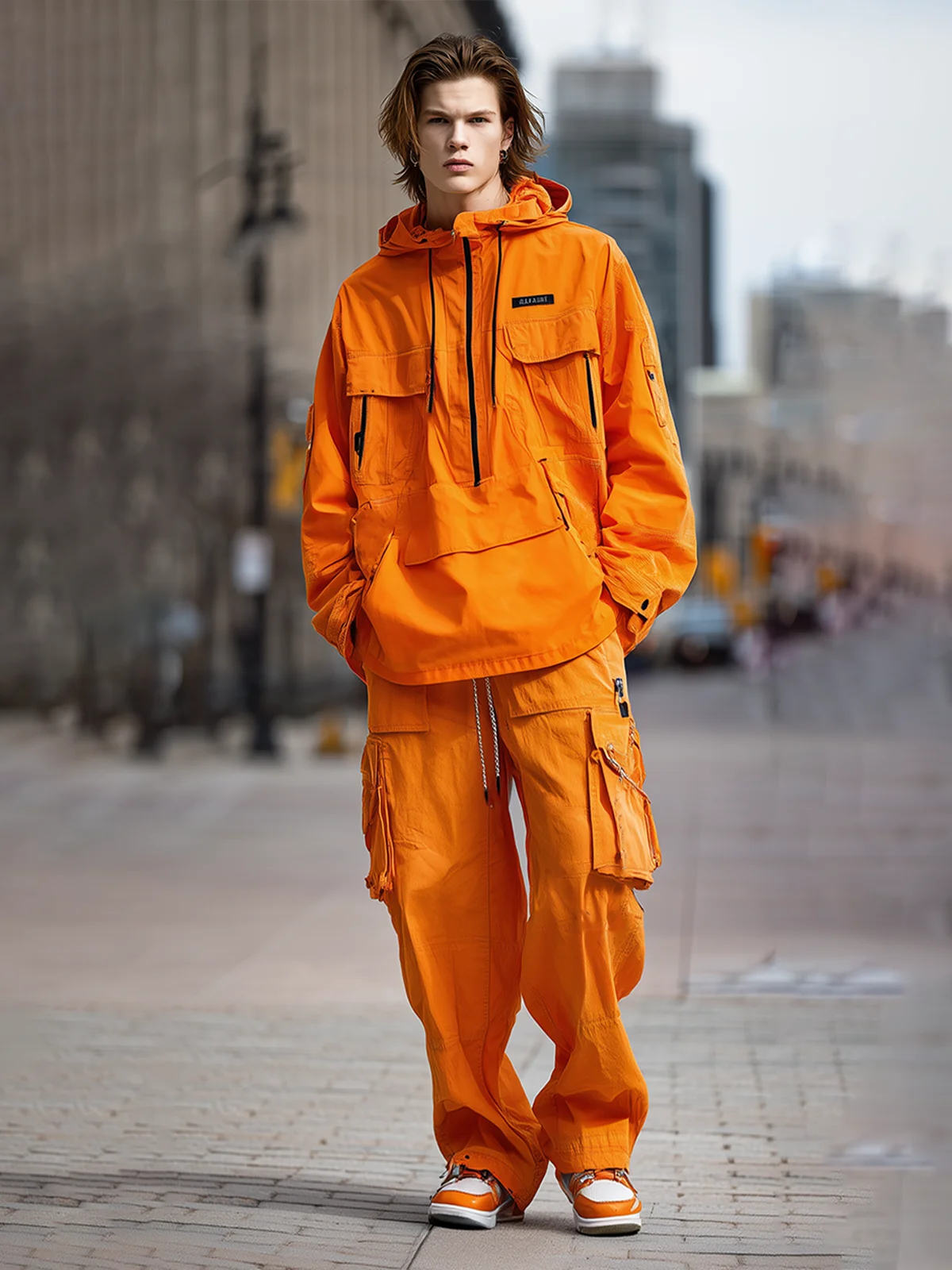 Workwear Urban Street Style Water Resistant Flap Zipper Pocket Hoodie Sweatshirt