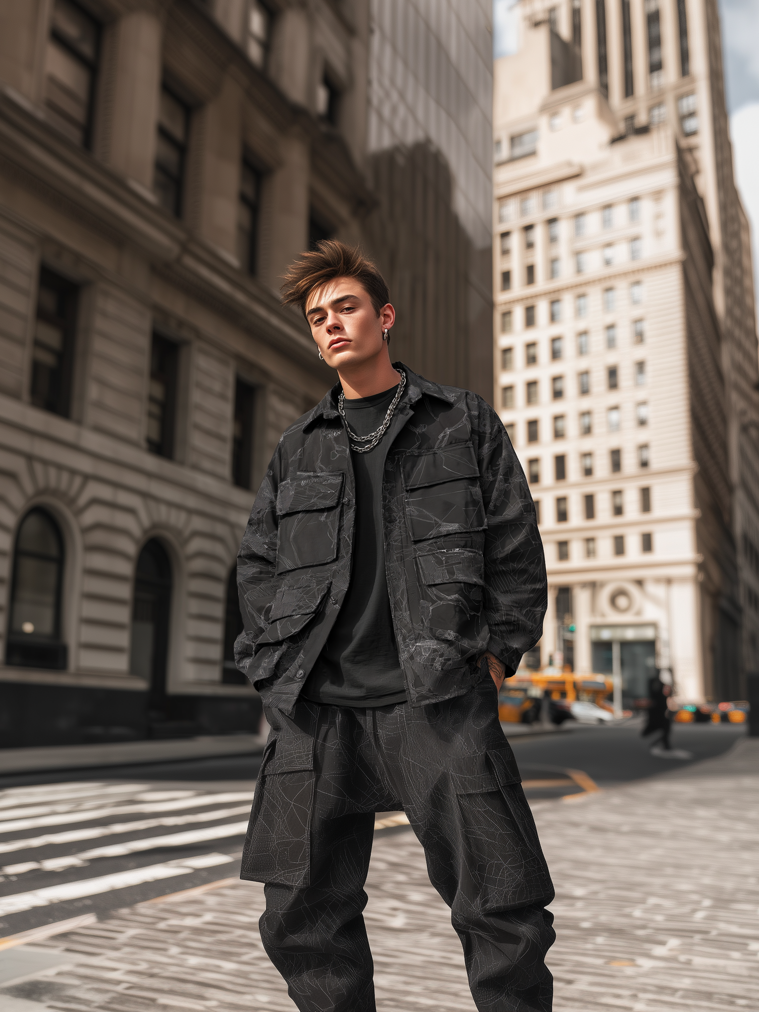 Street Style Art Pattern Windproof Flap Pockets Lined Work Jacket