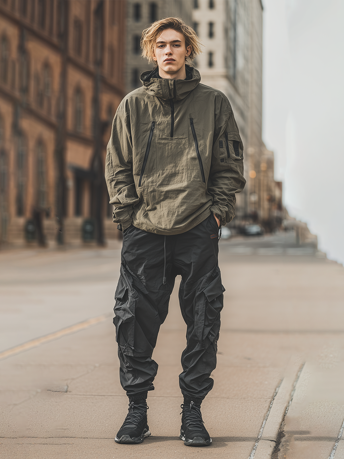 Workwear Urban Street Style Street Art Water Resistant Zipper Hooded Sweatshirt