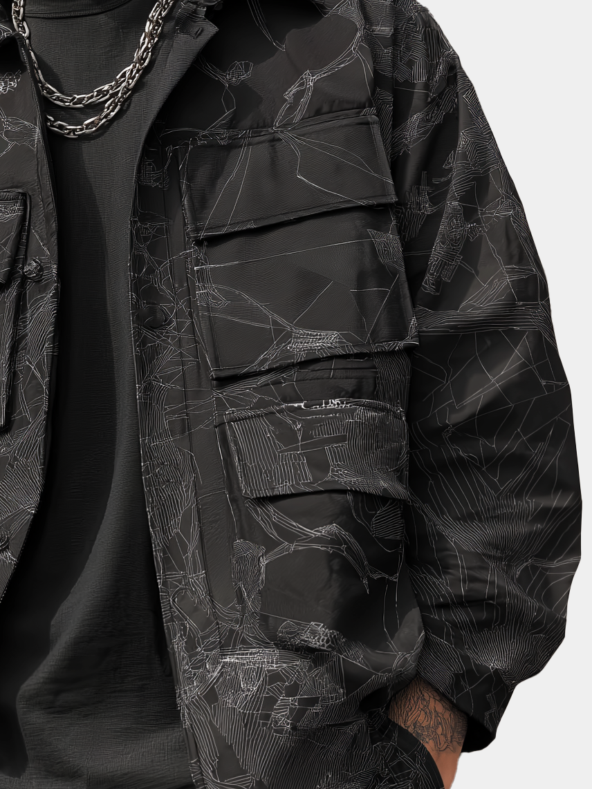 Street Style Art Pattern Windproof Flap Pockets Lined Work Jacket