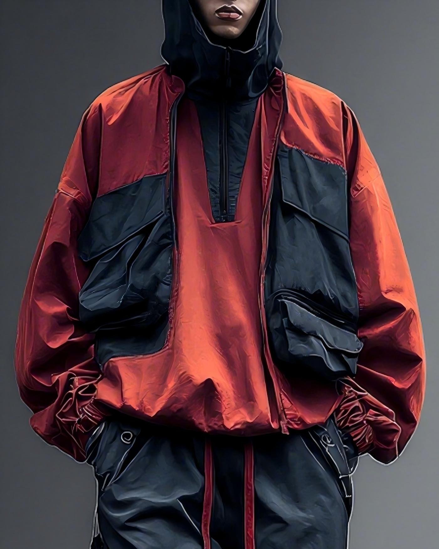 Urban street art style windproof flap pocket lining workwear hooded sweatshirt
