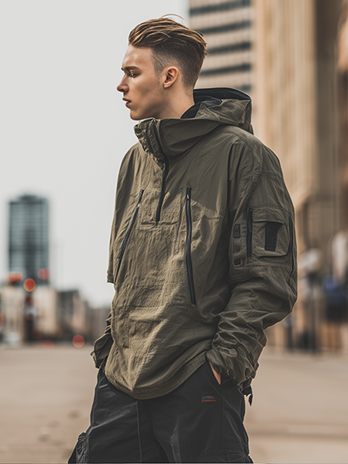 Workwear Urban Street Style Street Art Water Resistant Zipper Hooded Sweatshirt