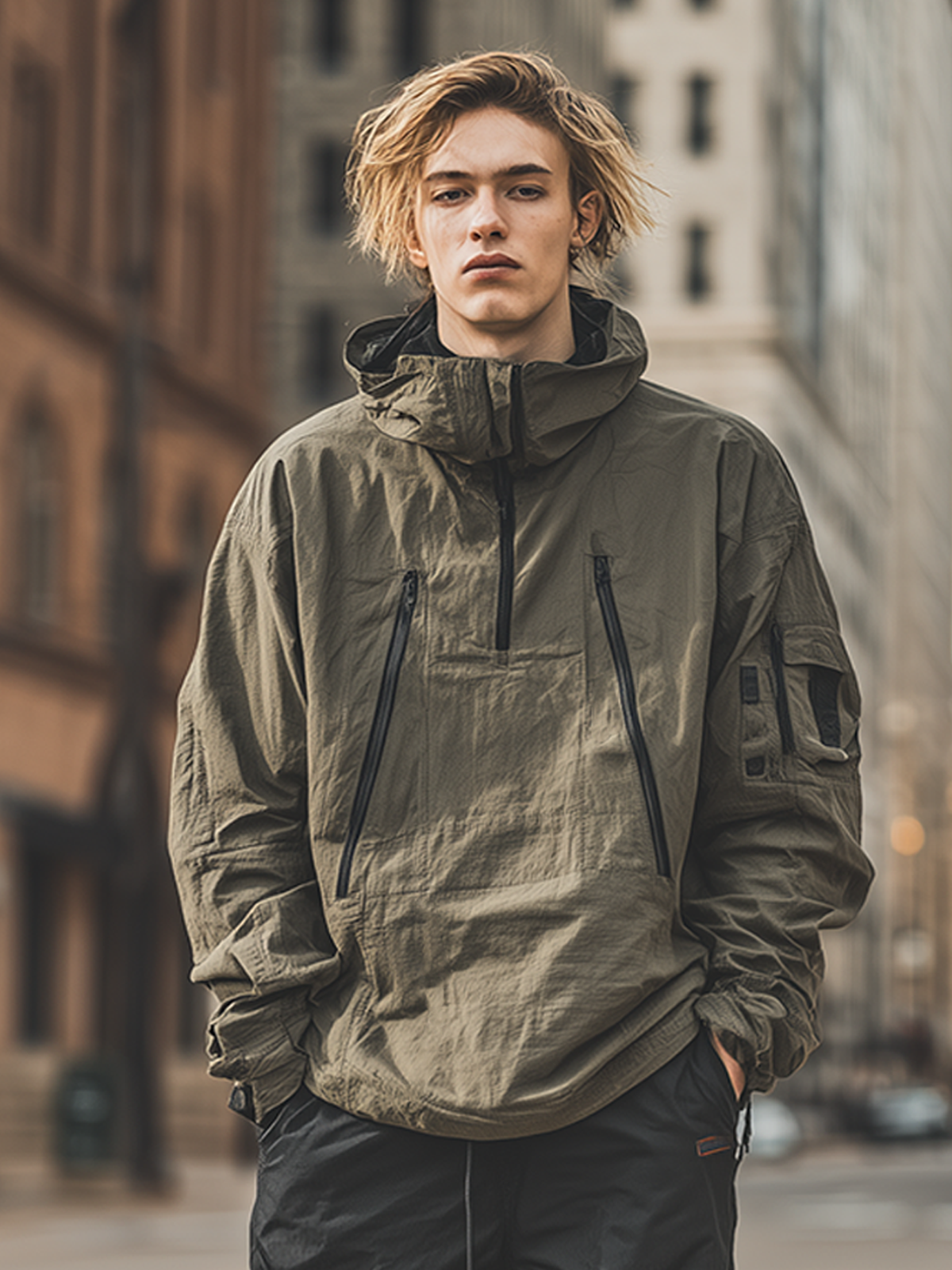 Workwear Urban Street Style Street Art Water Resistant Zipper Hooded Sweatshirt