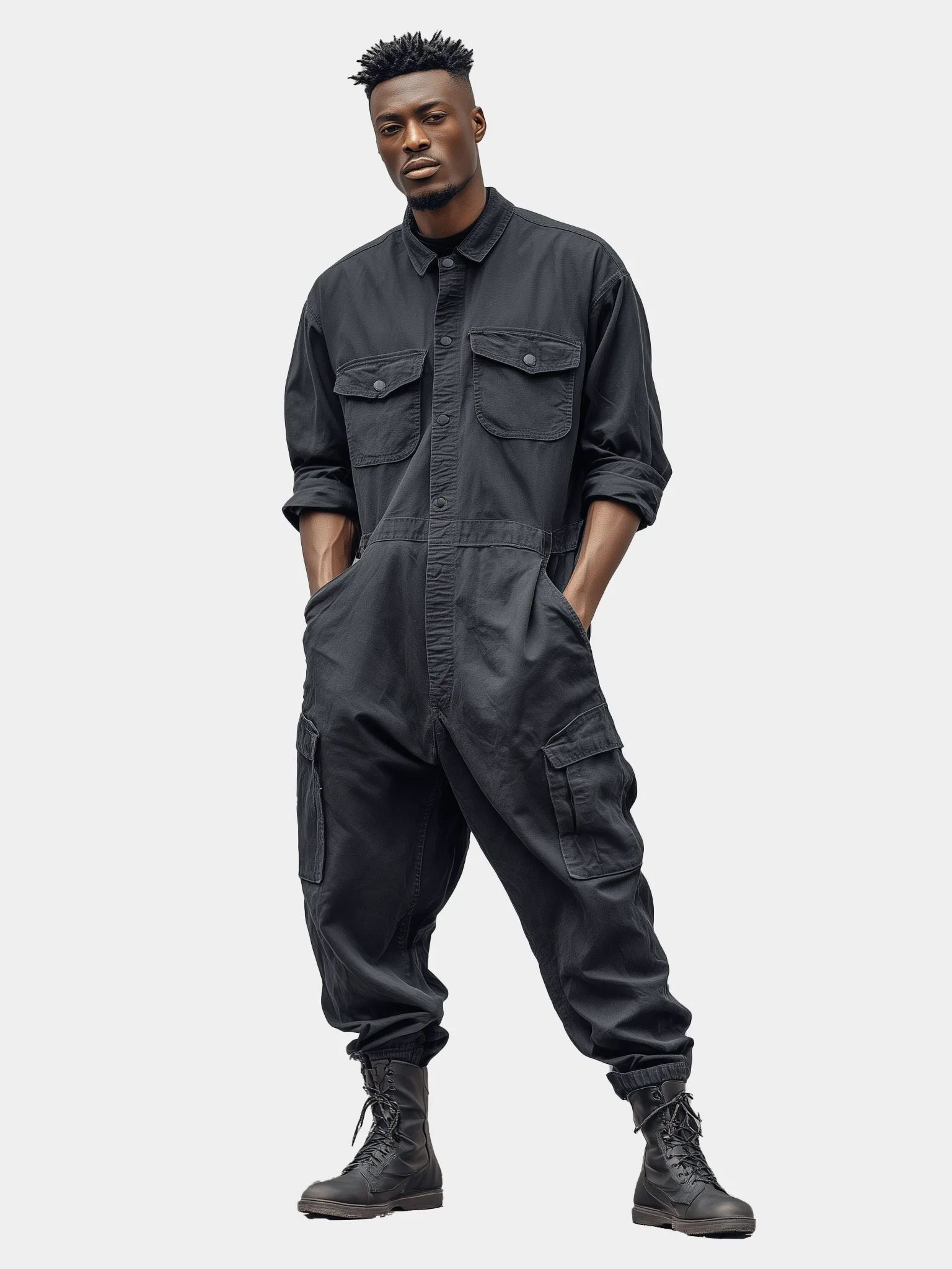 Street Style Washed Cotton Twill Relaxed Fit Workwear Coverall