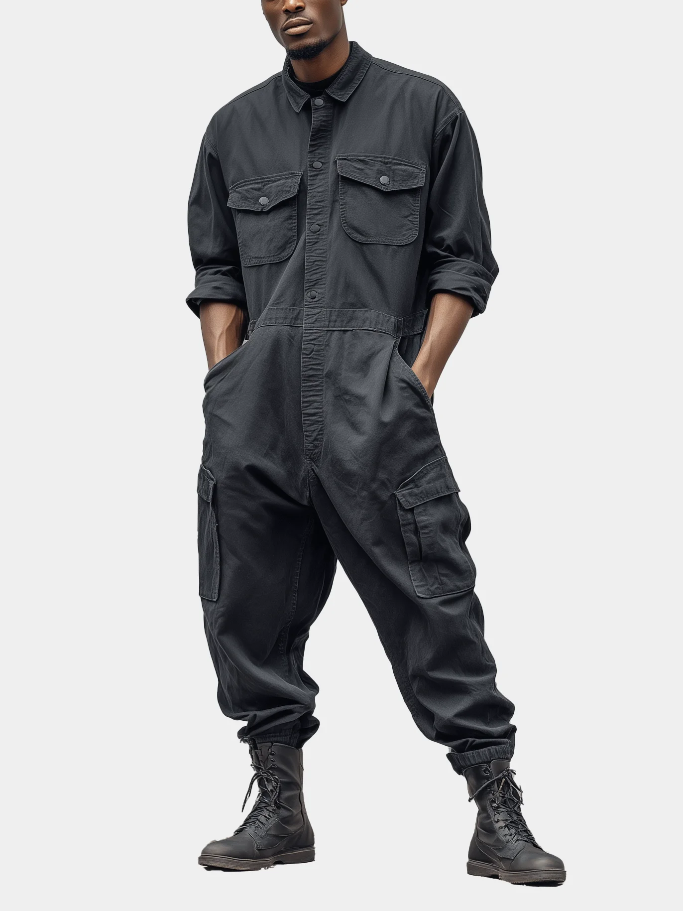 Street Style Washed Cotton Twill Relaxed Fit Workwear Coverall