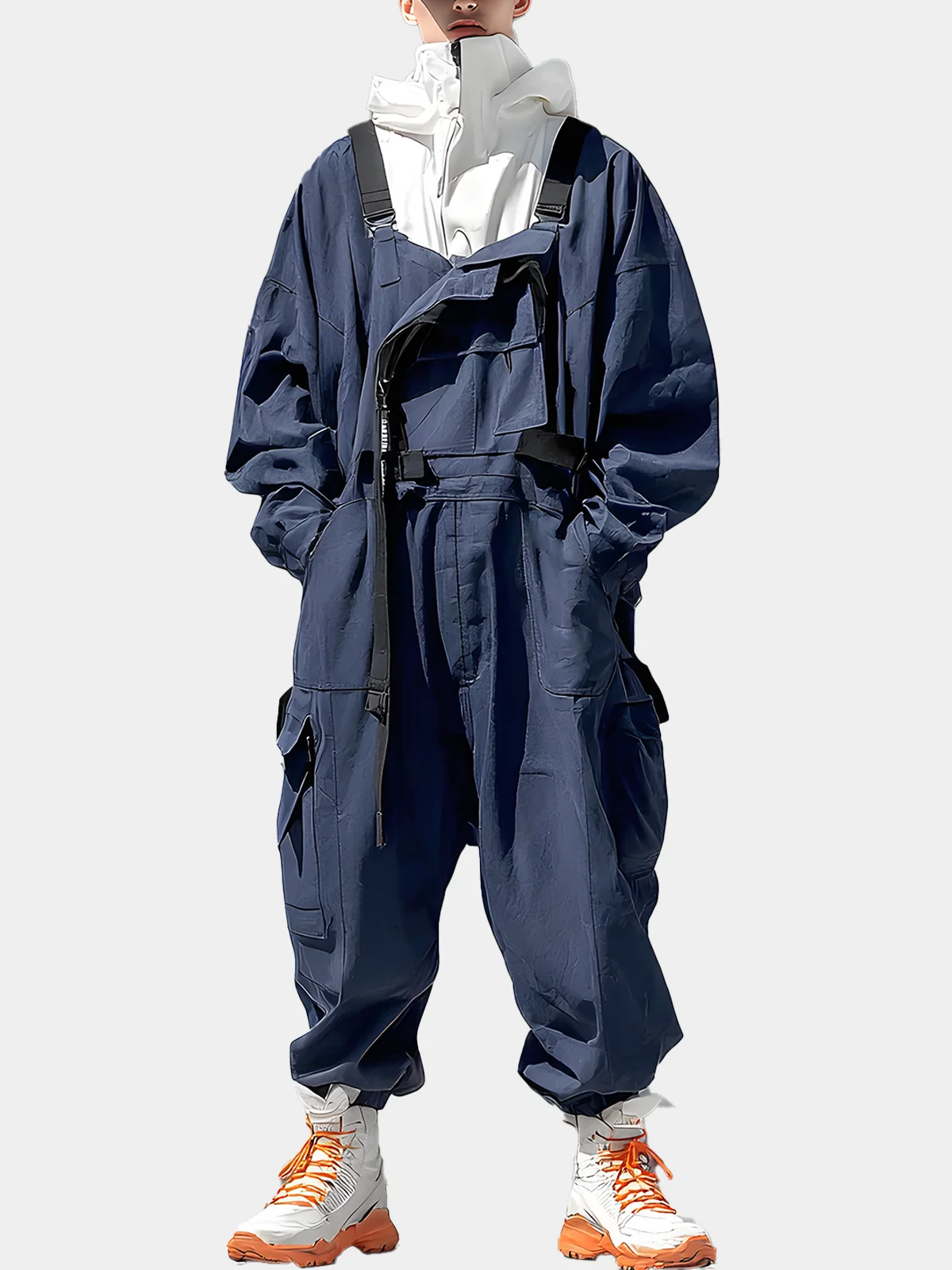 Workwear Urban Everyday Street Jumpsuit With Windproof And Waterproof Flap Pockets And Suspenders