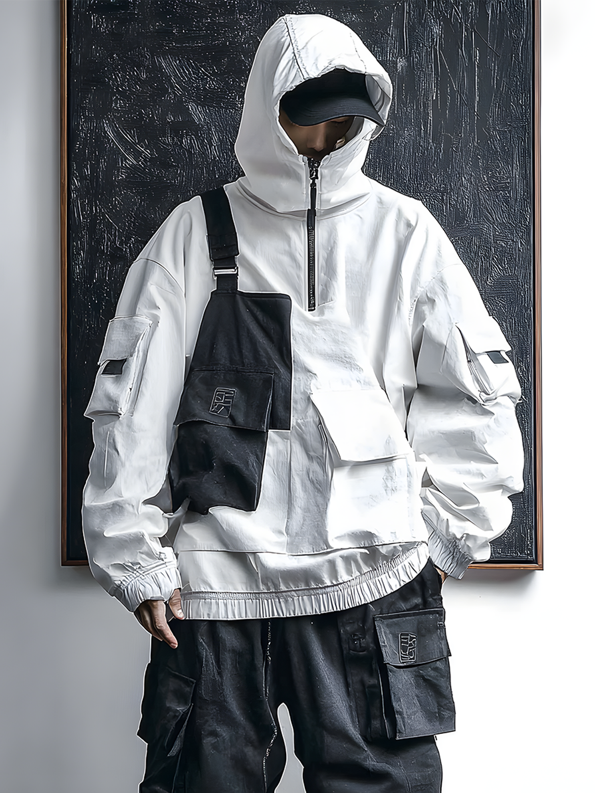 Street Style Urban Street Style Flip Pocket Fashion Workwear Color Matching Stand Collar Sweatshirt