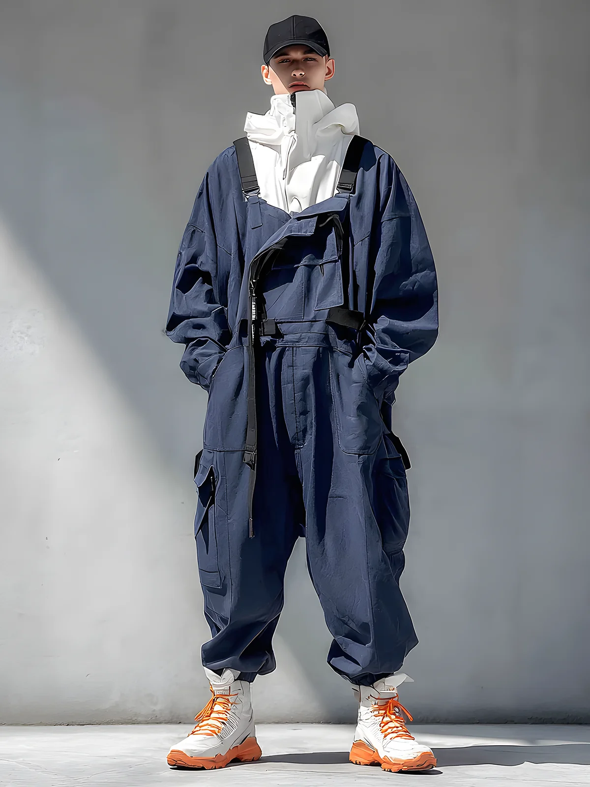 Workwear Urban Everyday Street Jumpsuit With Windproof And Waterproof Flap Pockets And Suspenders