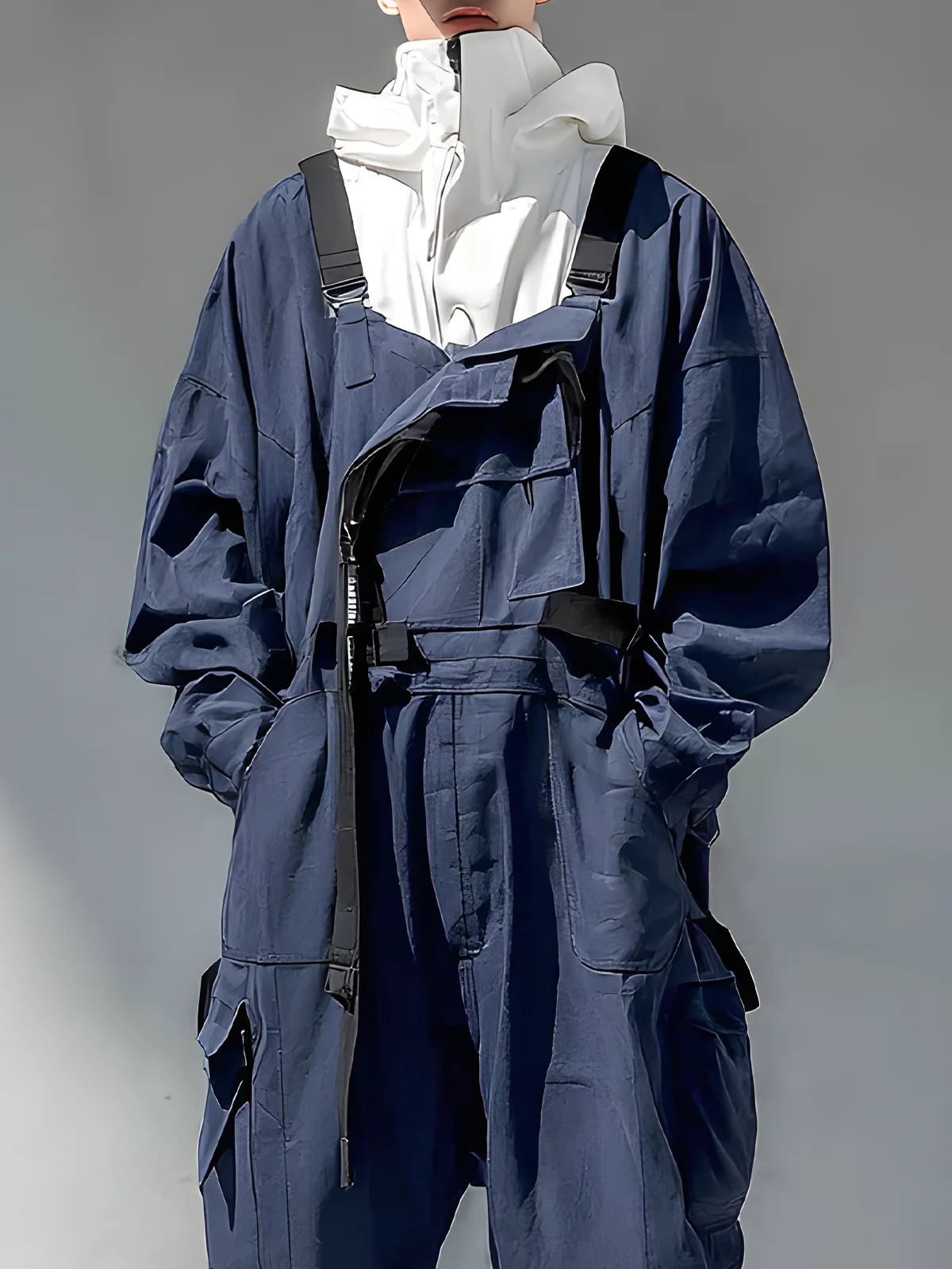 Workwear Urban Everyday Street Jumpsuit With Windproof And Waterproof Flap Pockets And Suspenders