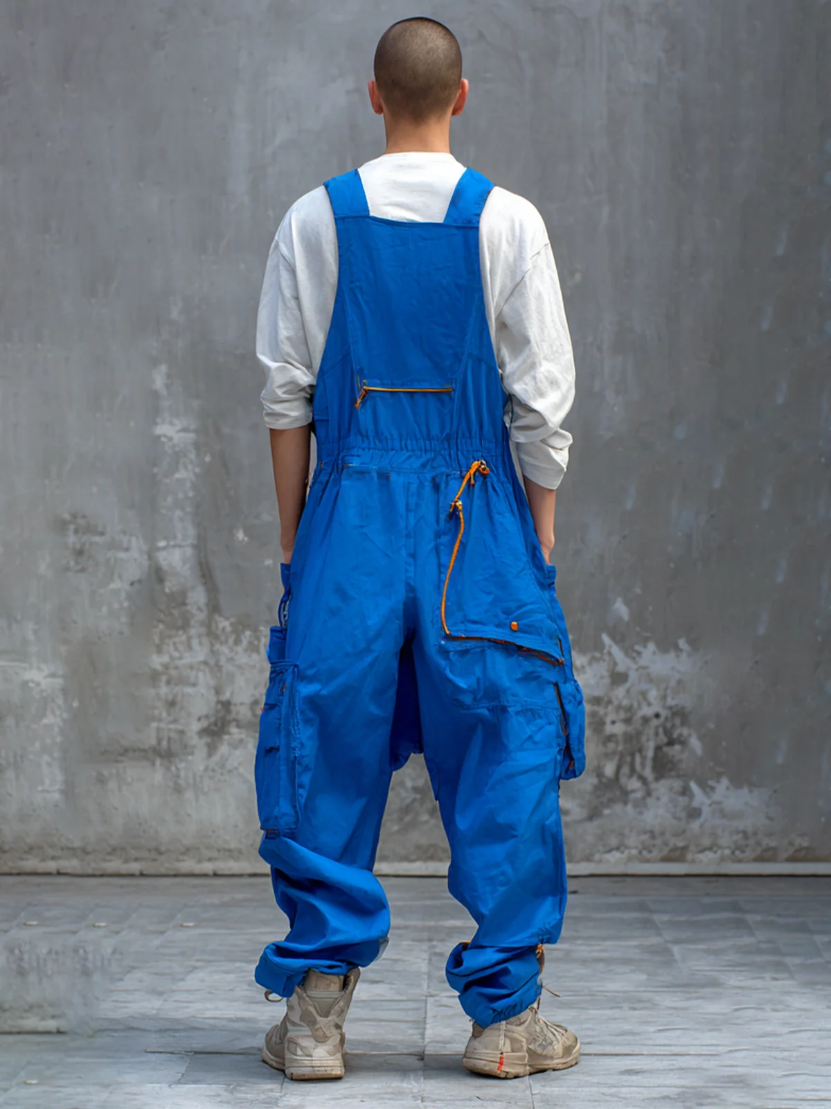 Men's Ripstop Blue Multi-Pocket Trendy Deconstructed Street Straight Overalls