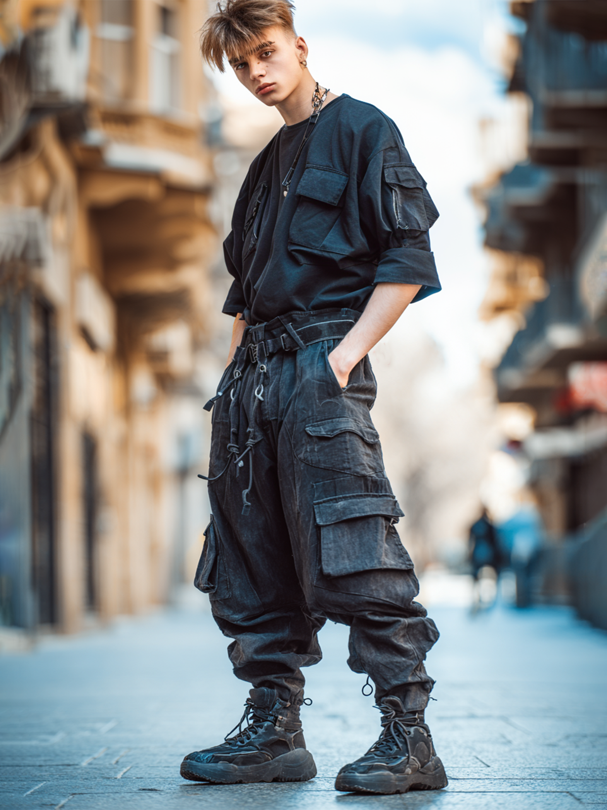 Men's Ripstop Black Multi-Pocket Street Fashion Tactical Pants