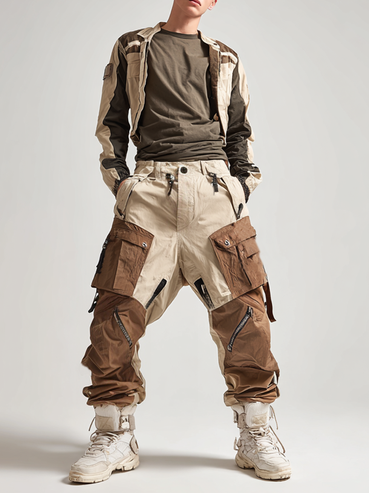 Men's Ripstop Colorblock Multi-Pocket Street Straight Tactical Pants