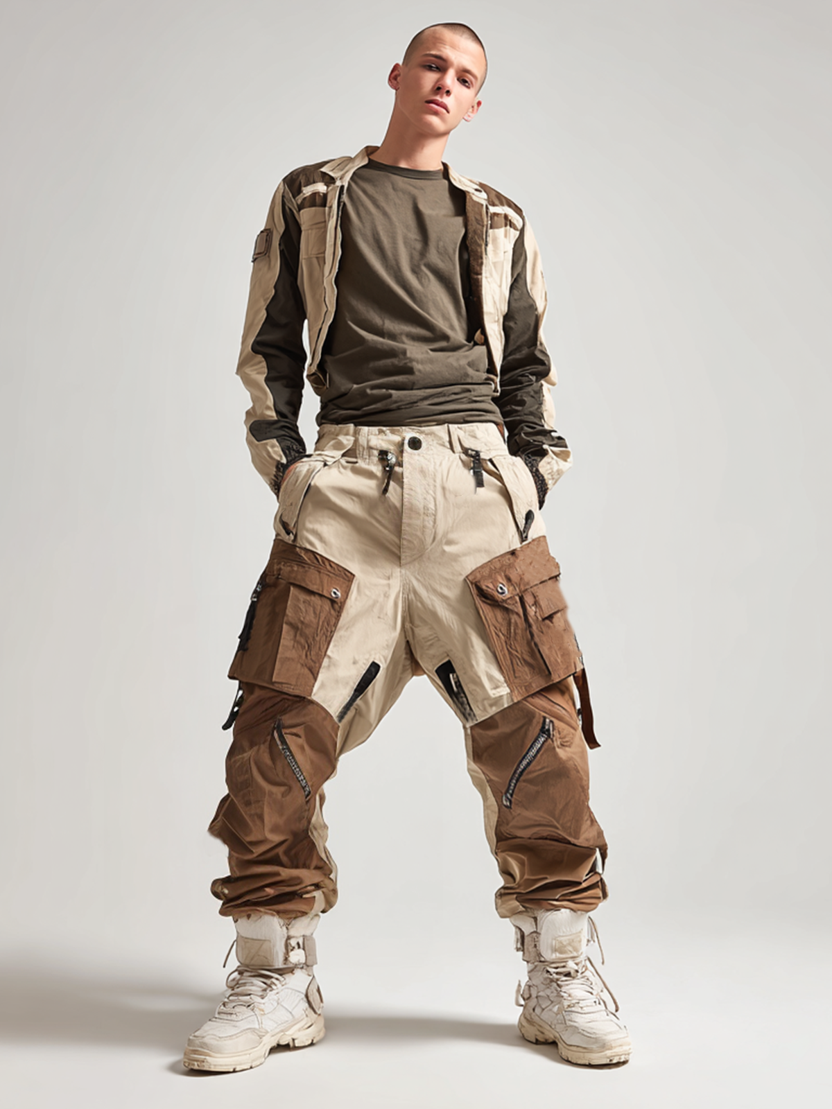 Men's Ripstop Colorblock Multi-Pocket Street Straight Tactical Pants