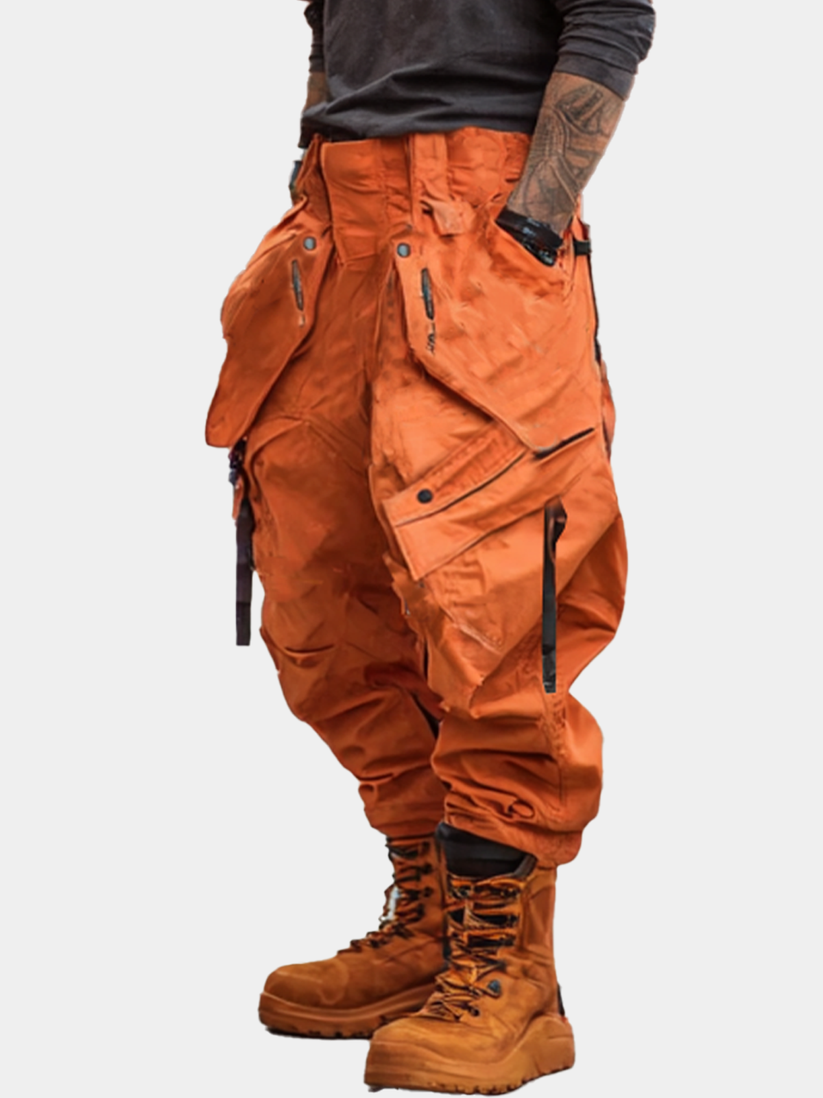 Men's Water Resistant Ripstop Orange Multi-Pocket Street Tactical Pants
