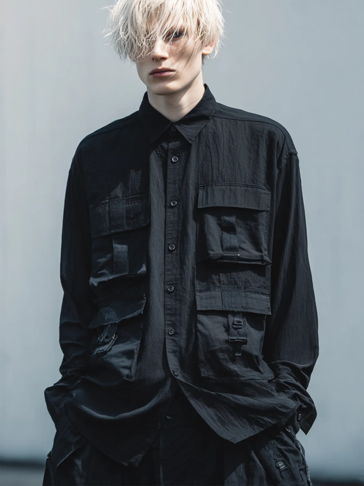 Men's Black Ripstop Multi-Pocket Fashion Work Shirt
