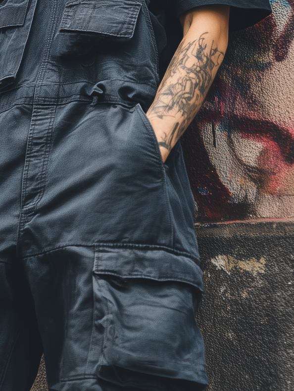 Bib Overalls Loose Fit Baggy Casual Workwear Fashion Lightweight Sloppy Coveralls with Cargo Pockets